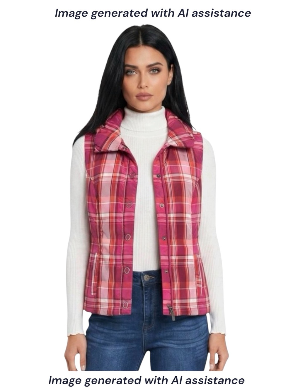 Christopher & Banks 1X pink plaid ruffle collar vest